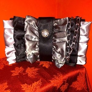 Black & Silver Ruffle Evening Purse
